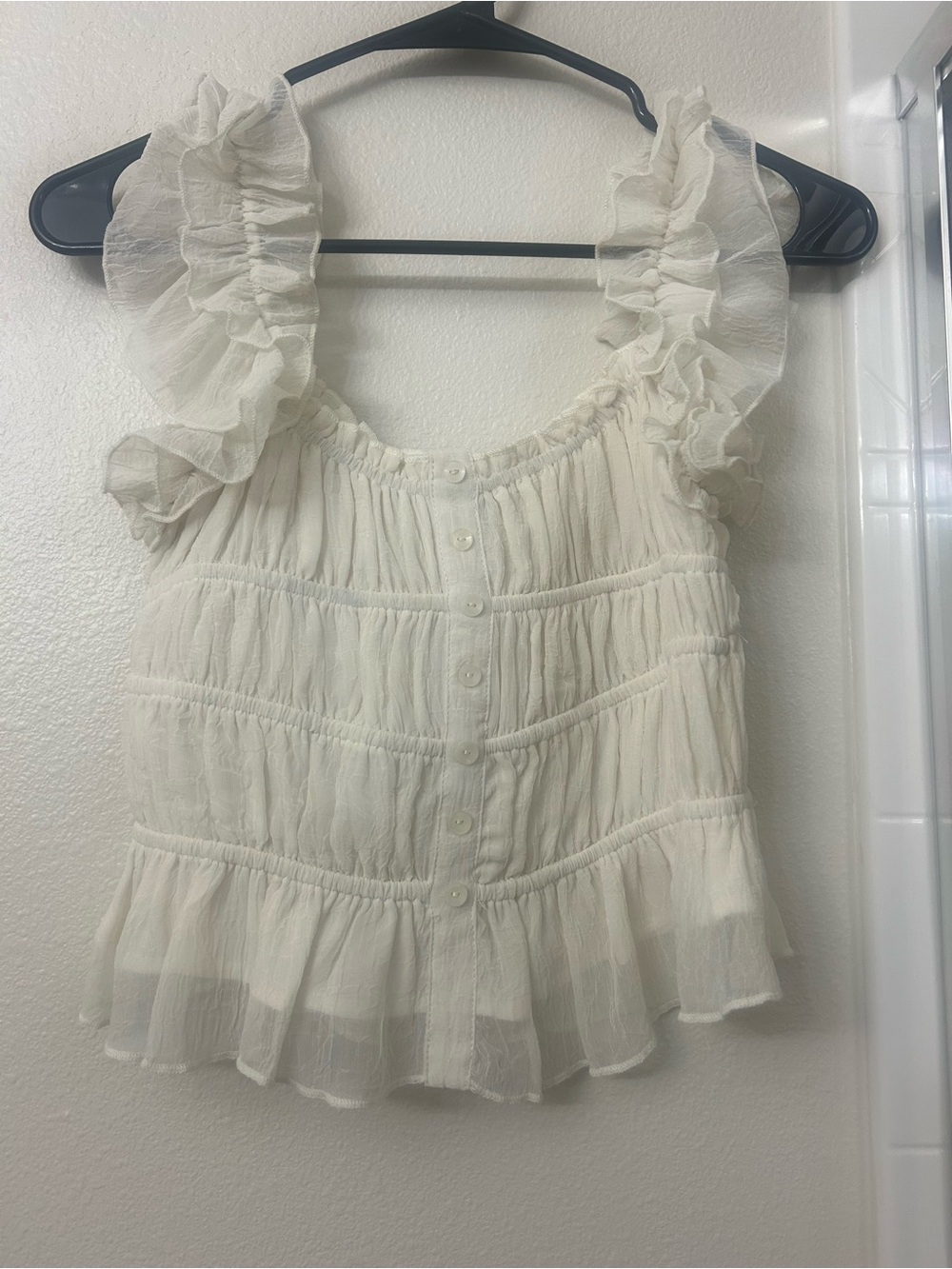 Lush Ivory Ruffled Strap Button-Front Camisole